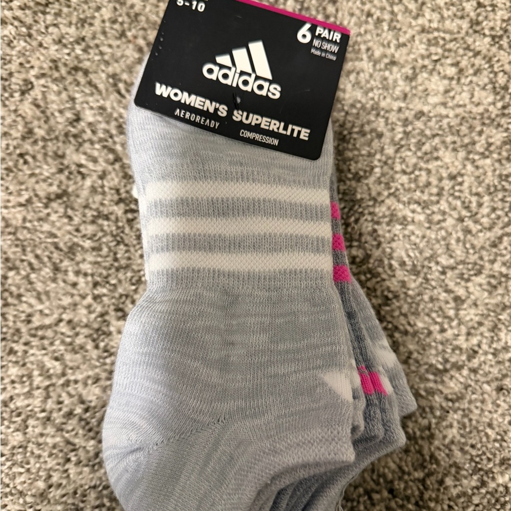 Adidas Women's Superlite No Show Socks - Gray and Pink